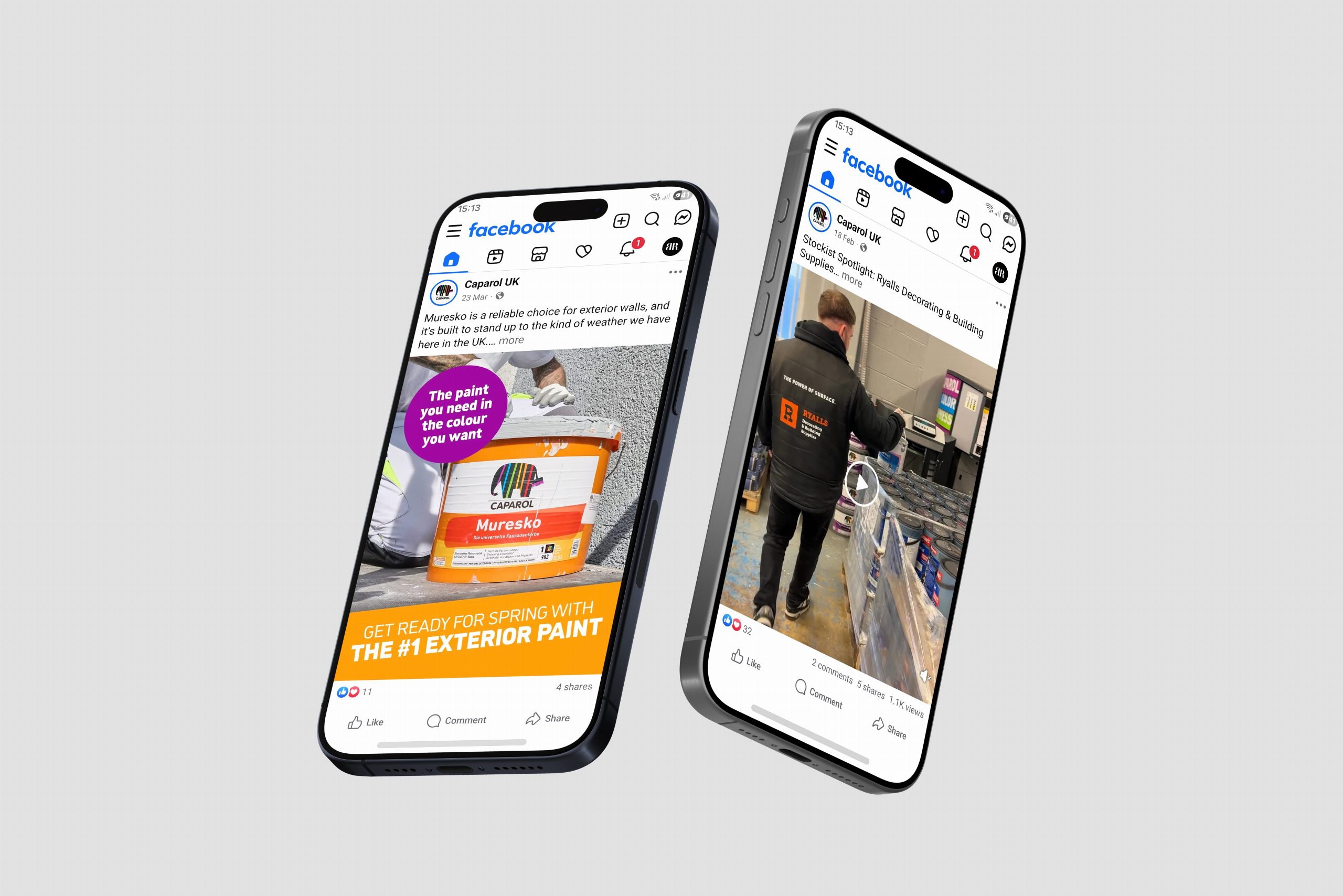 Caparol UK Facebook posts shown on two phones