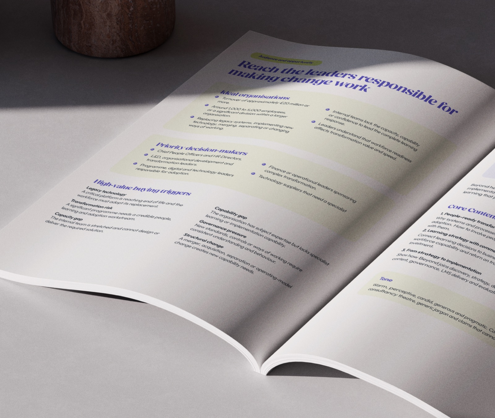 The Beyond marketing plan document open on a desk